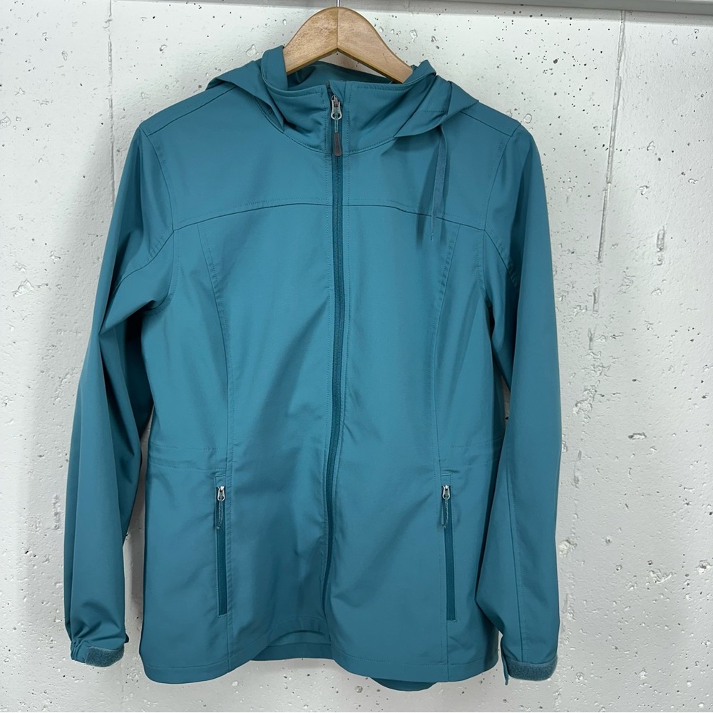 Eddie Bauer Women’s size Large Teal Water Resistant Hooded Zip Up Jacket